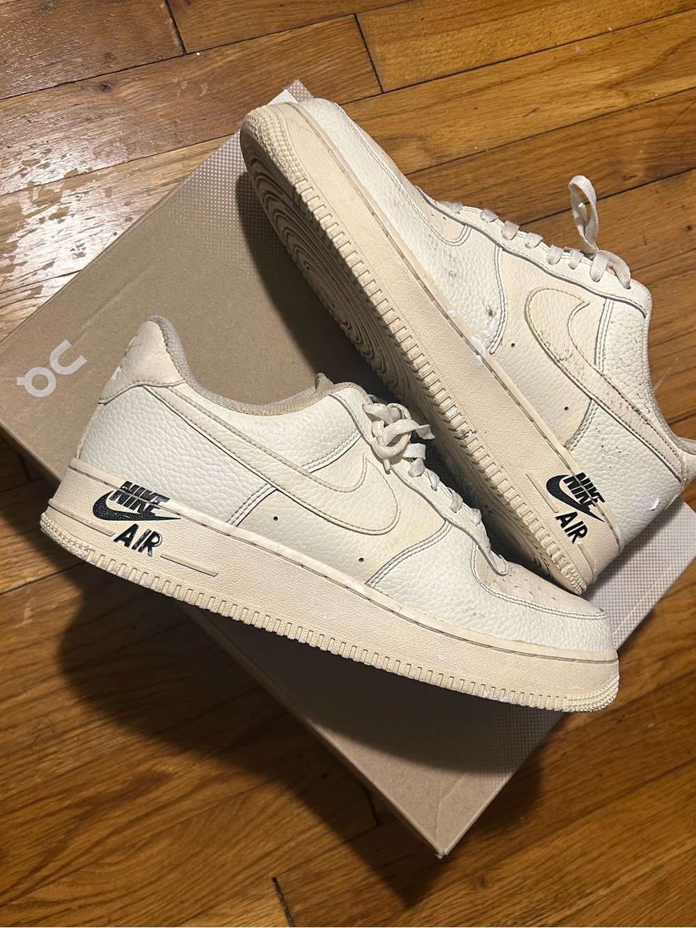 Nike Air Force One Men's Casual Leather Sneakers — Cream/Off-White